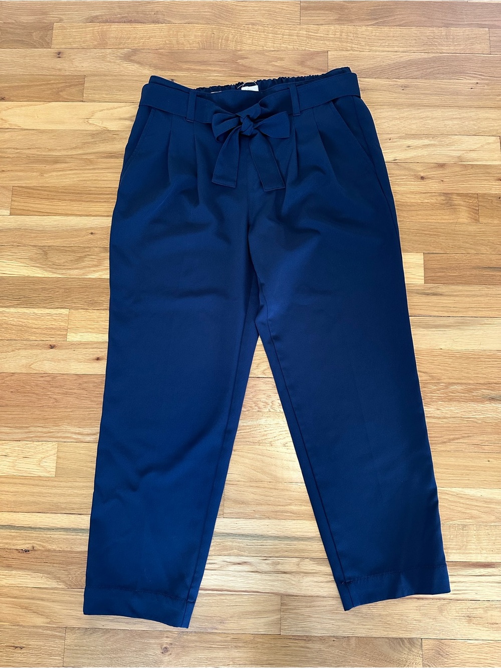 LOFT Outlet Navy Blue Elastic Tie Waist High Rise Ankle Trousers with Pockets
